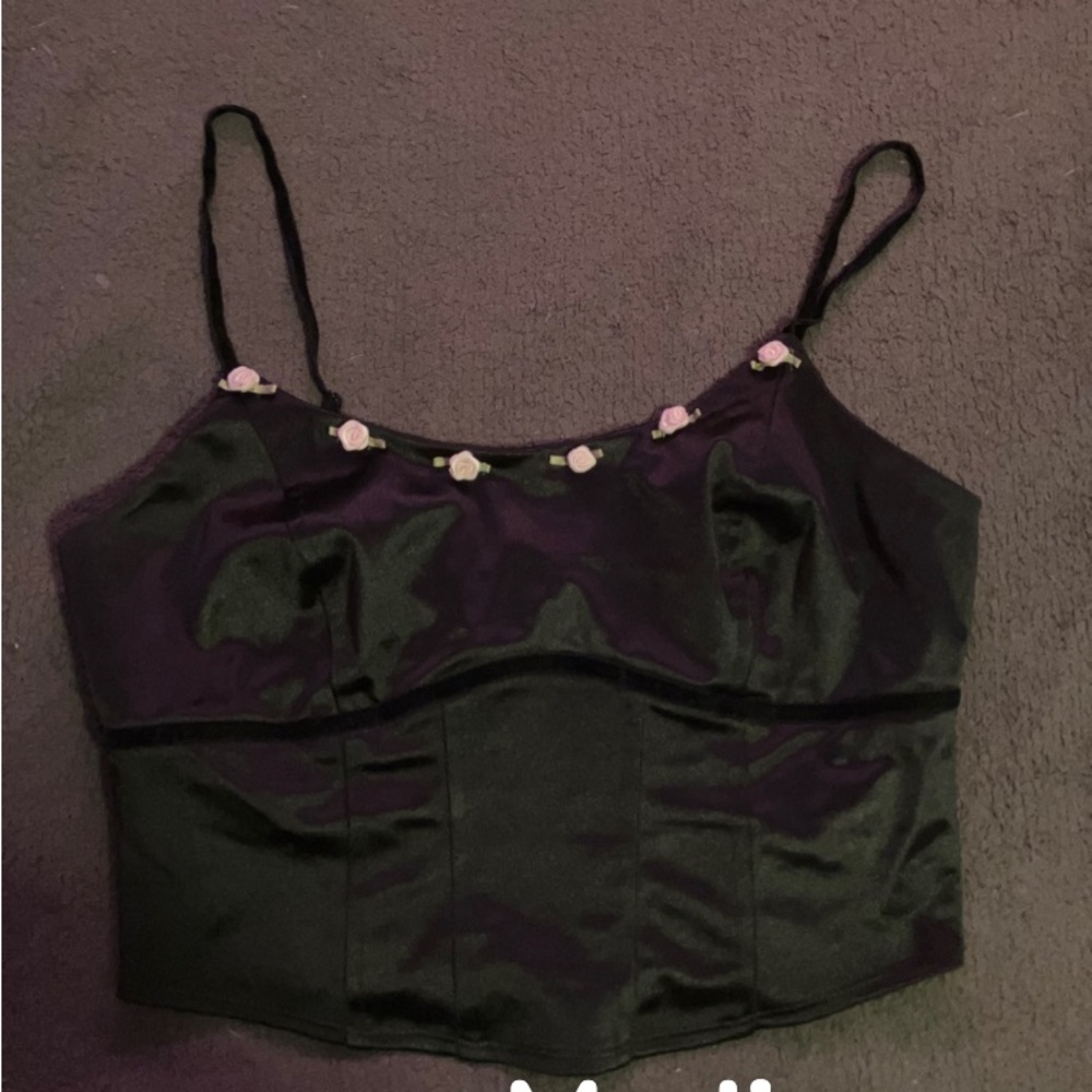 Black Satin Crop Top
